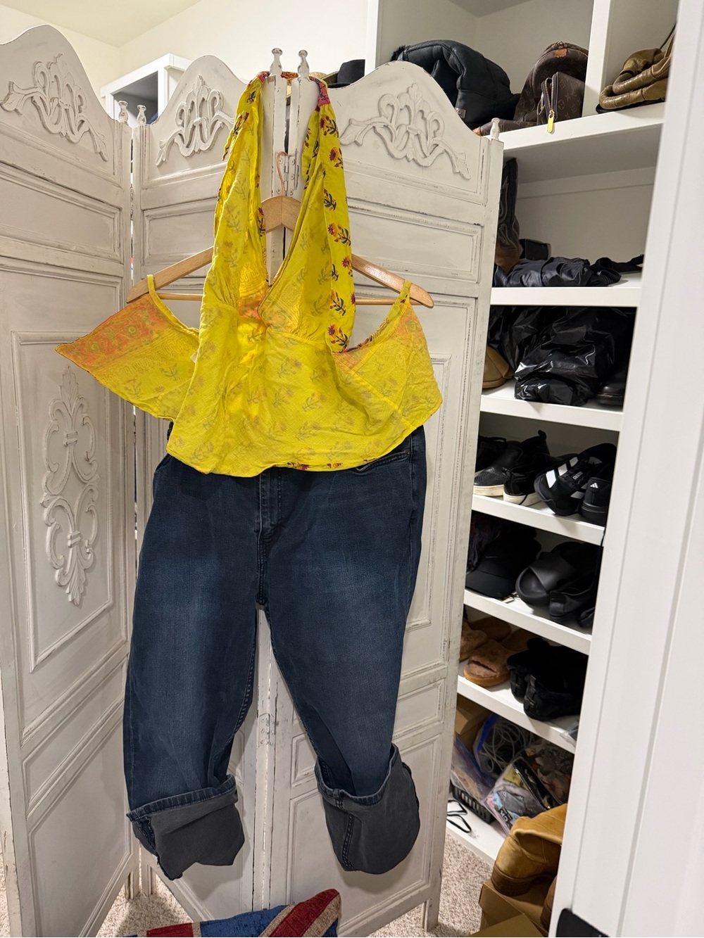 Yamuna Yellow Floral Halter Top
